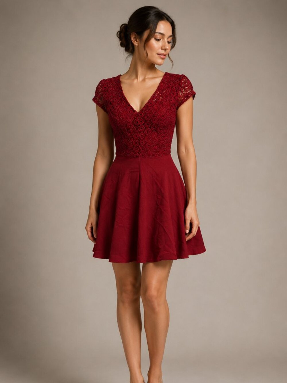 Alter’d State Burgundy Crochet Lace Fit & Flare Dress XS